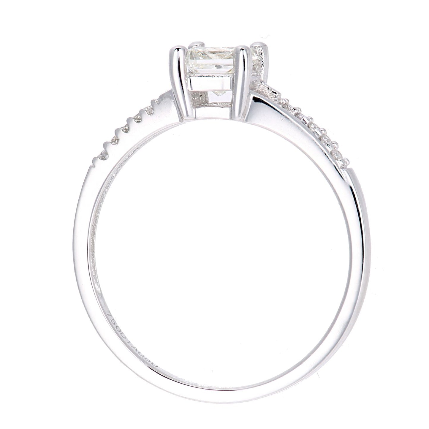 18ct White Gold  Princess Diamond Diamond Pave Solitaire Ring - PR1AXL2327W18