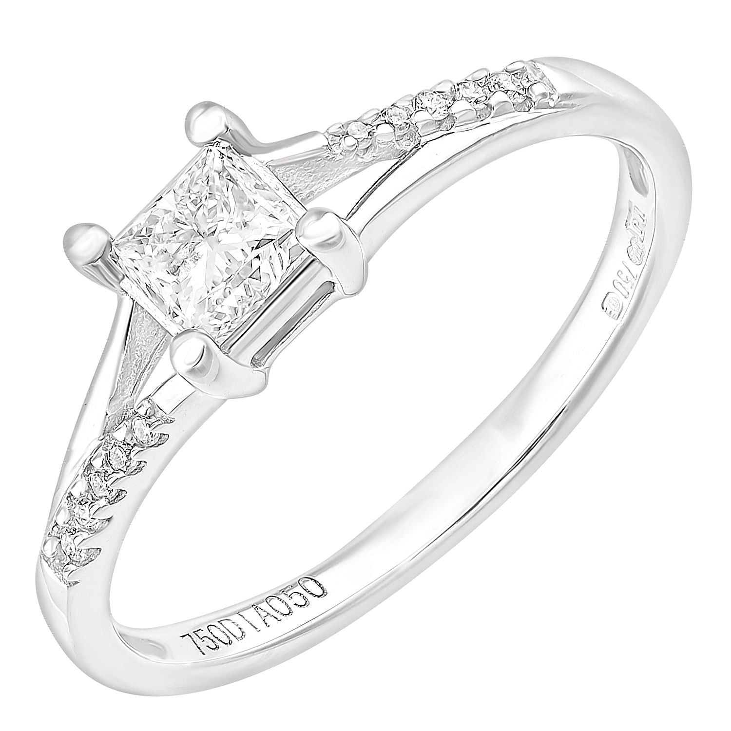 18ct White Gold  Princess Diamond Diamond Pave Solitaire Ring - PR1AXL2327W18
