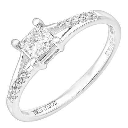18ct White Gold  Princess Diamond Diamond Pave Solitaire Ring - PR1AXL2327W18
