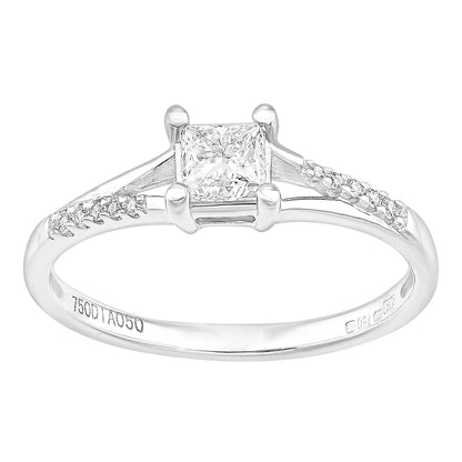 18ct White Gold  Princess Diamond Diamond Pave Solitaire Ring - PR1AXL2327W18