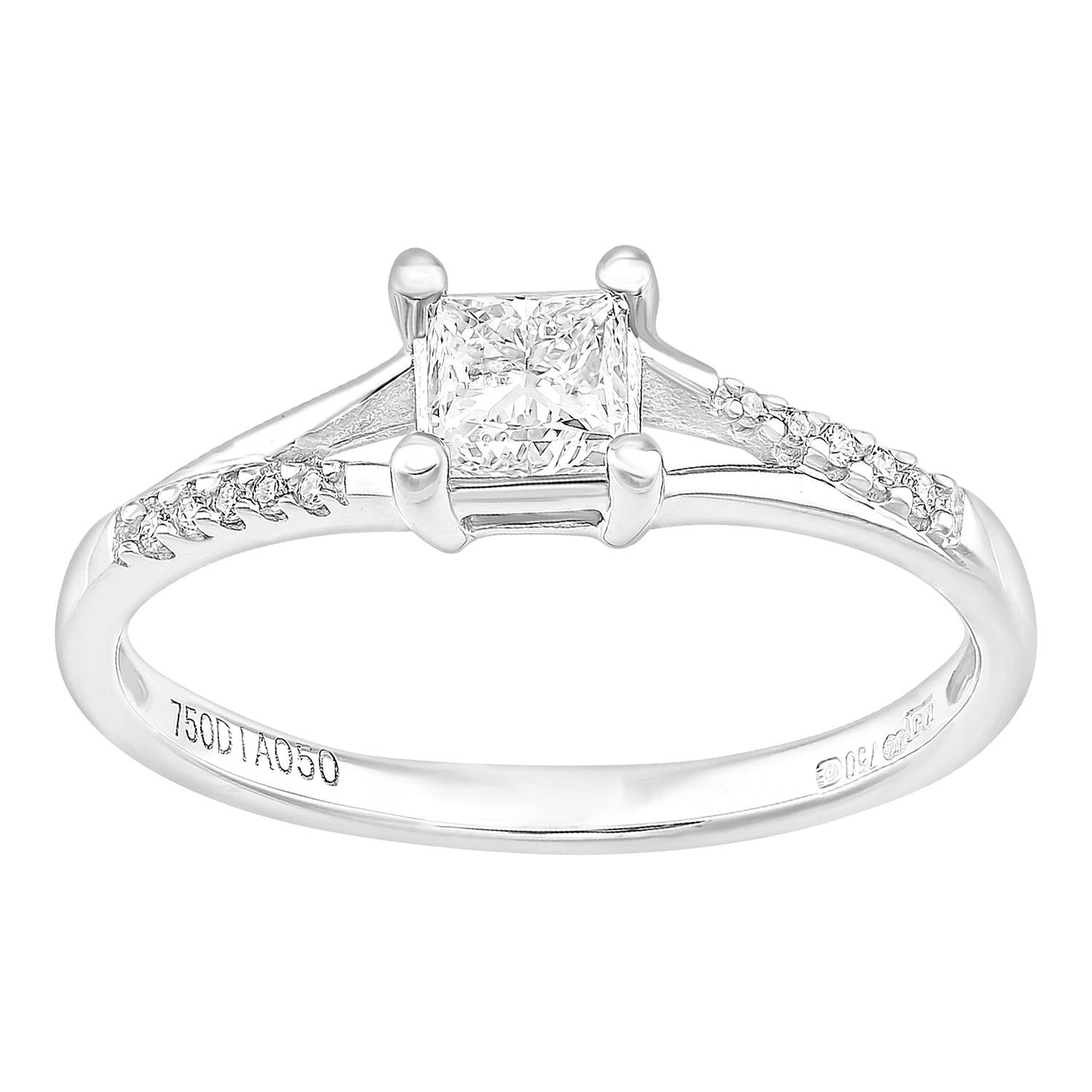 18ct White Gold  Princess Diamond Diamond Pave Solitaire Ring - PR1AXL2327W18