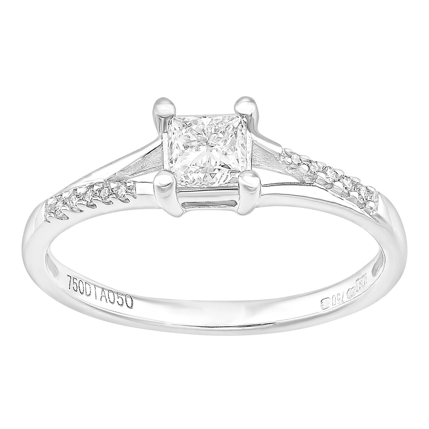 18ct White Gold  Princess Diamond Diamond Pave Solitaire Ring - PR1AXL2327W18