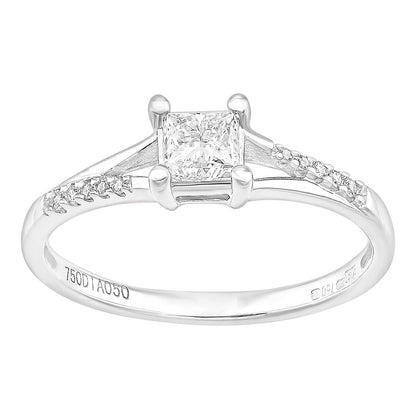 18ct White Gold  Princess Diamond Diamond Pave Solitaire Ring - PR1AXL2327W18