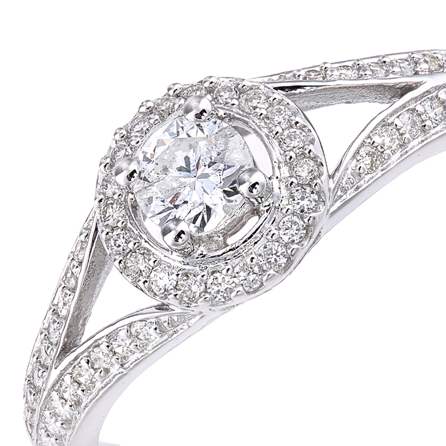 18ct White Gold  22pts Diamond 18pts Pave Halo Solitaire Ring - PR1AXL2333W18