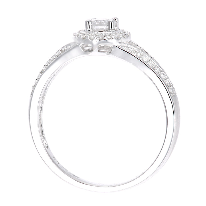 18ct White Gold  22pts Diamond 18pts Pave Halo Solitaire Ring - PR1AXL2333W18