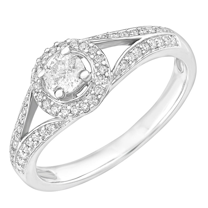 18ct White Gold  22pts Diamond 18pts Pave Halo Solitaire Ring - PR1AXL2333W18