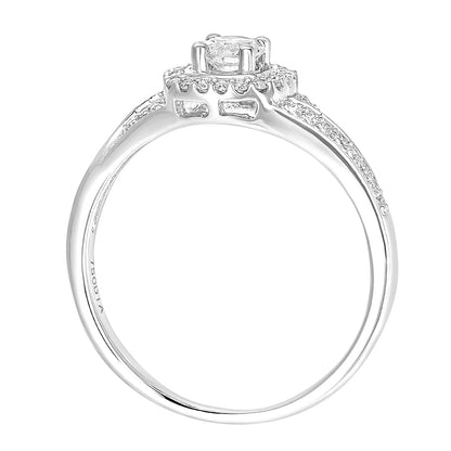 18ct White Gold  22pts Diamond 18pts Pave Halo Solitaire Ring - PR1AXL2334W18