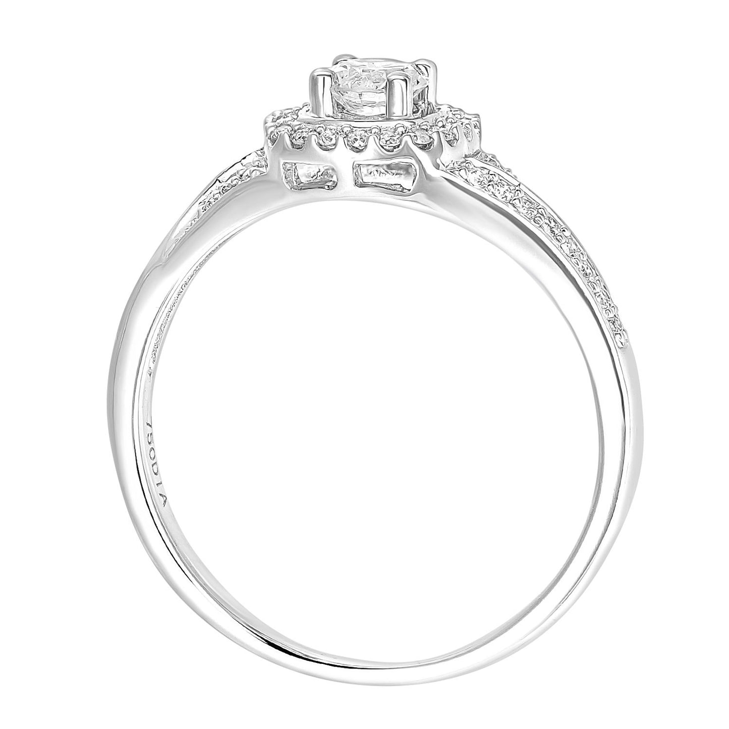 18ct White Gold  22pts Diamond 18pts Pave Halo Solitaire Ring - PR1AXL2334W18
