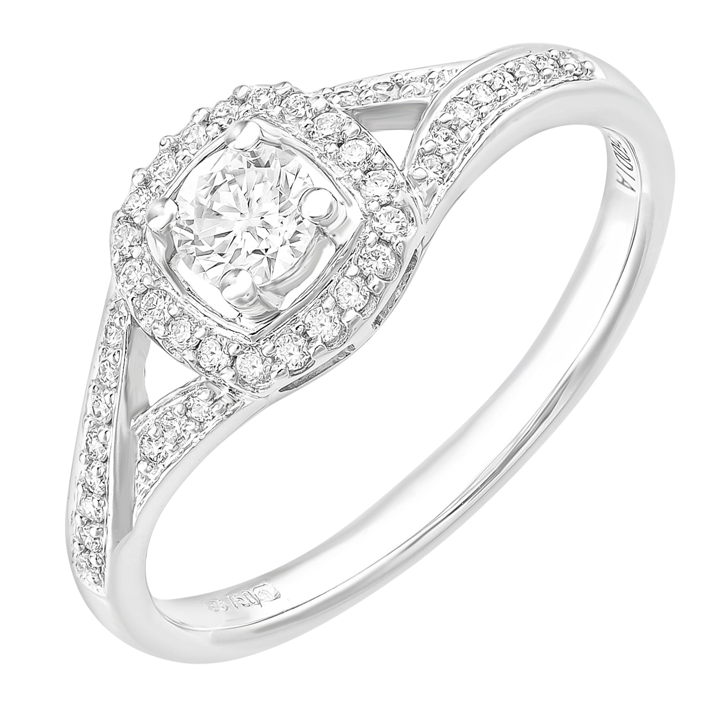 18ct White Gold  22pts Diamond 18pts Pave Halo Solitaire Ring - PR1AXL2334W18