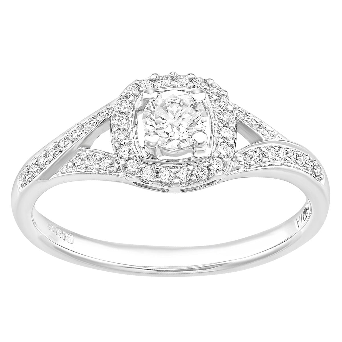 18ct White Gold  22pts Diamond 18pts Pave Halo Solitaire Ring - PR1AXL2334W18