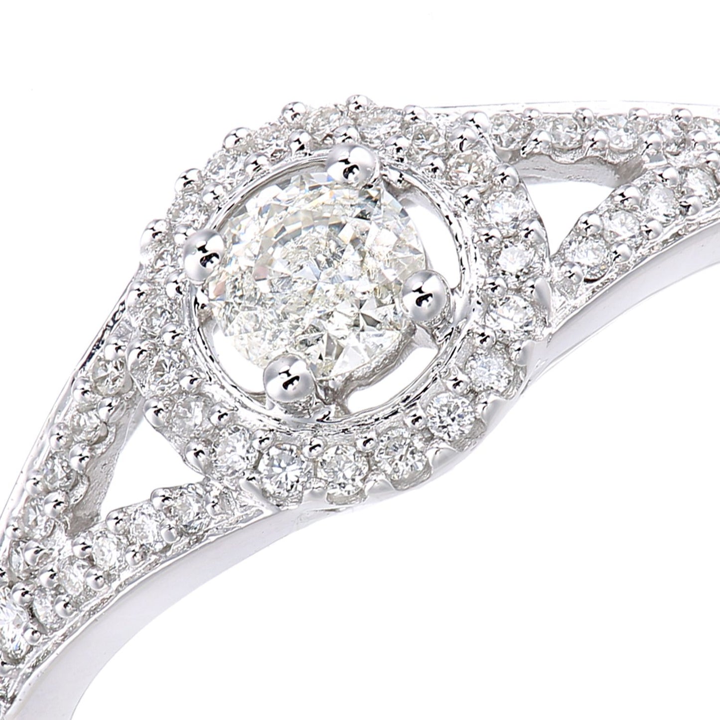 18ct White Gold  22pts Diamond 18pts Pave Halo Solitaire Ring - PR1AXL2335W18