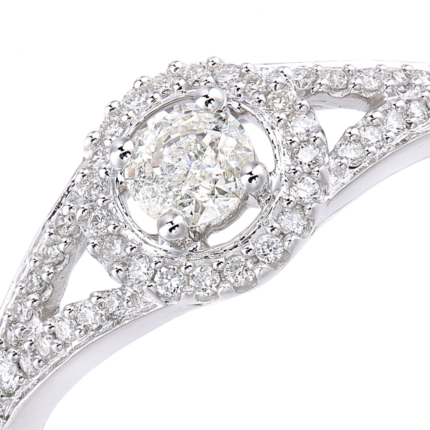 18ct White Gold  22pts Diamond 18pts Pave Halo Solitaire Ring - PR1AXL2335W18