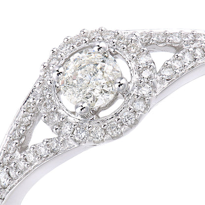 18ct White Gold  22pts Diamond 18pts Pave Halo Solitaire Ring - PR1AXL2335W18
