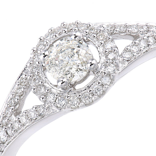 18ct White Gold  22pts Diamond 18pts Pave Halo Solitaire Ring - PR1AXL2335W18