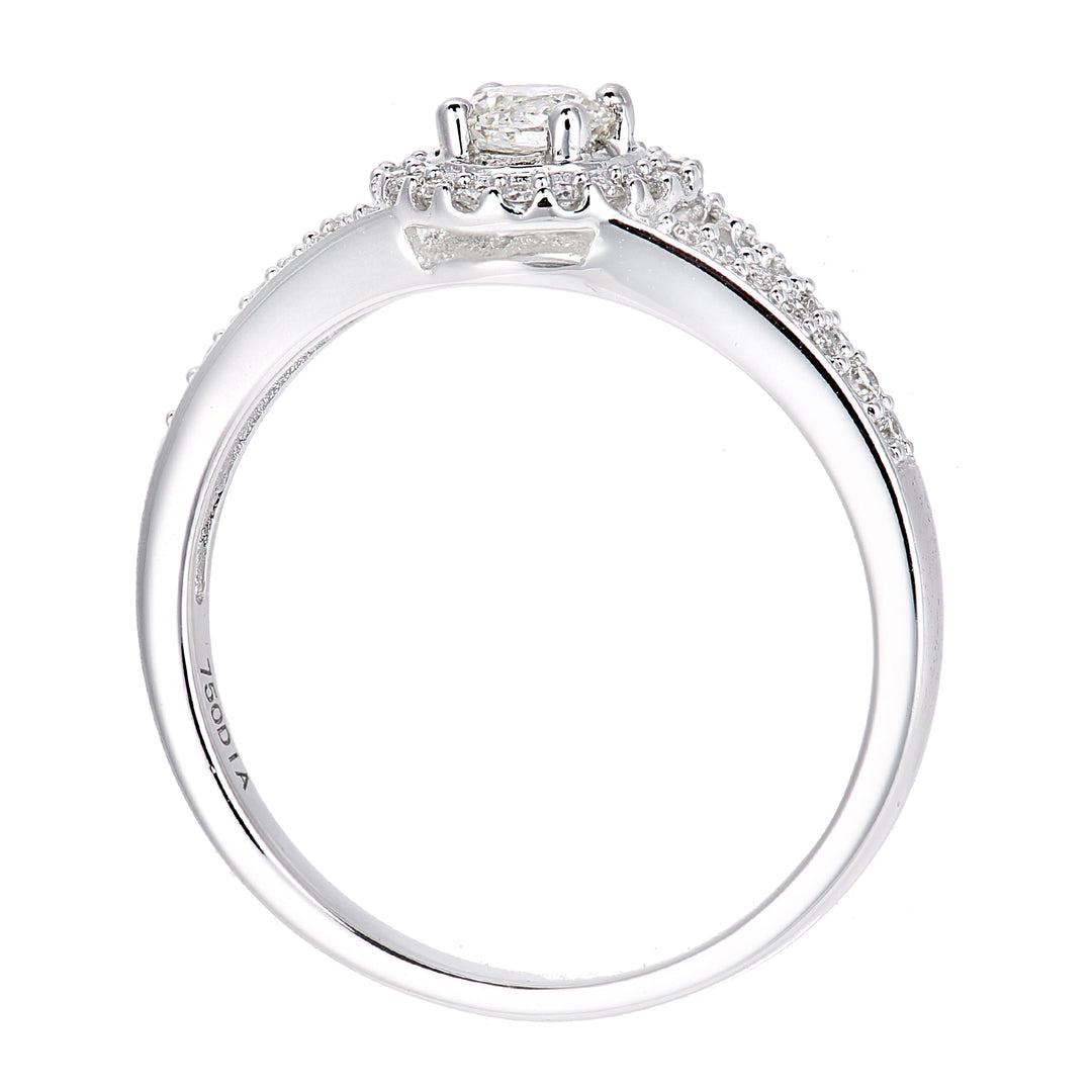 18ct White Gold  22pts Diamond 18pts Pave Halo Solitaire Ring - PR1AXL2335W18