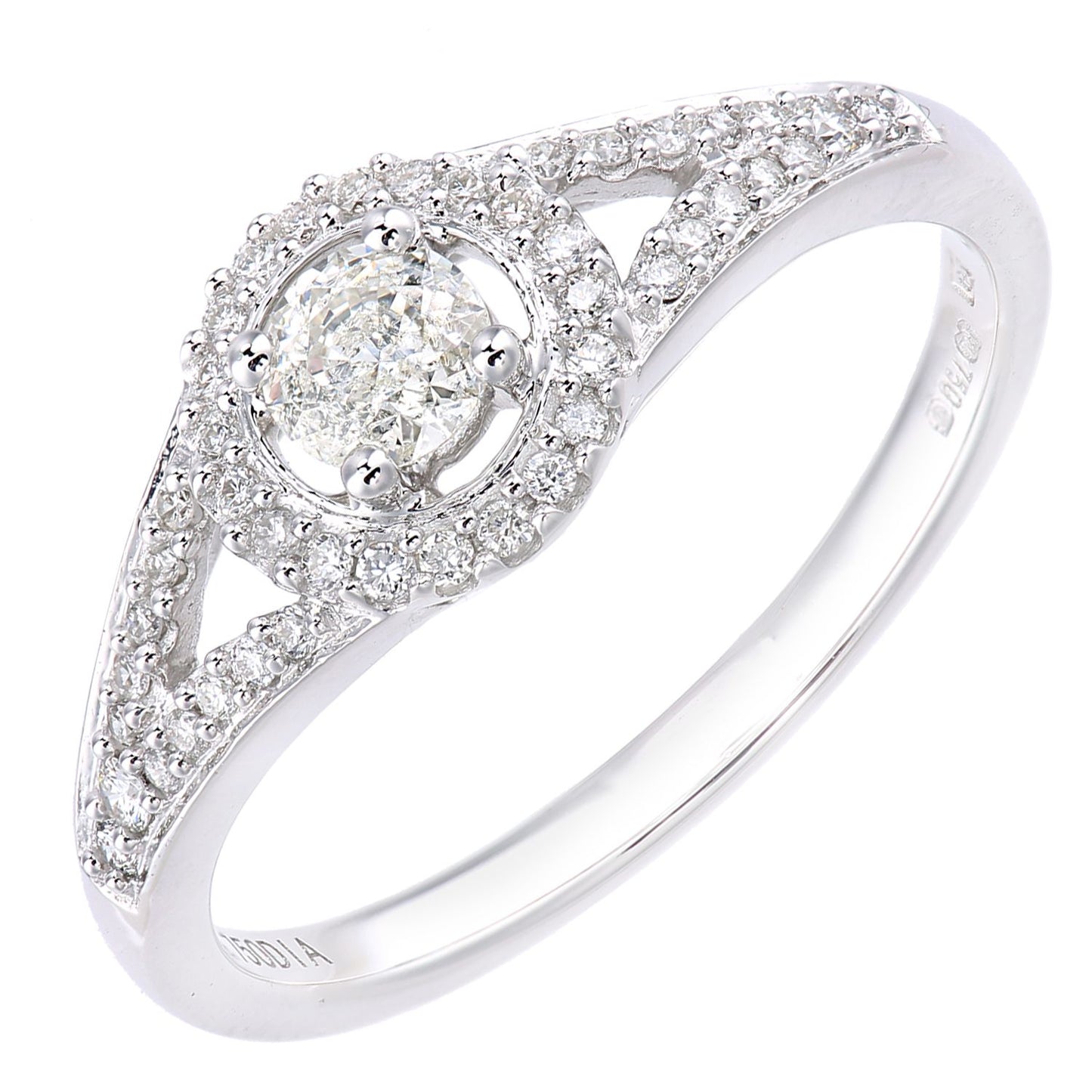 18ct White Gold  22pts Diamond 18pts Pave Halo Solitaire Ring - PR1AXL2335W18