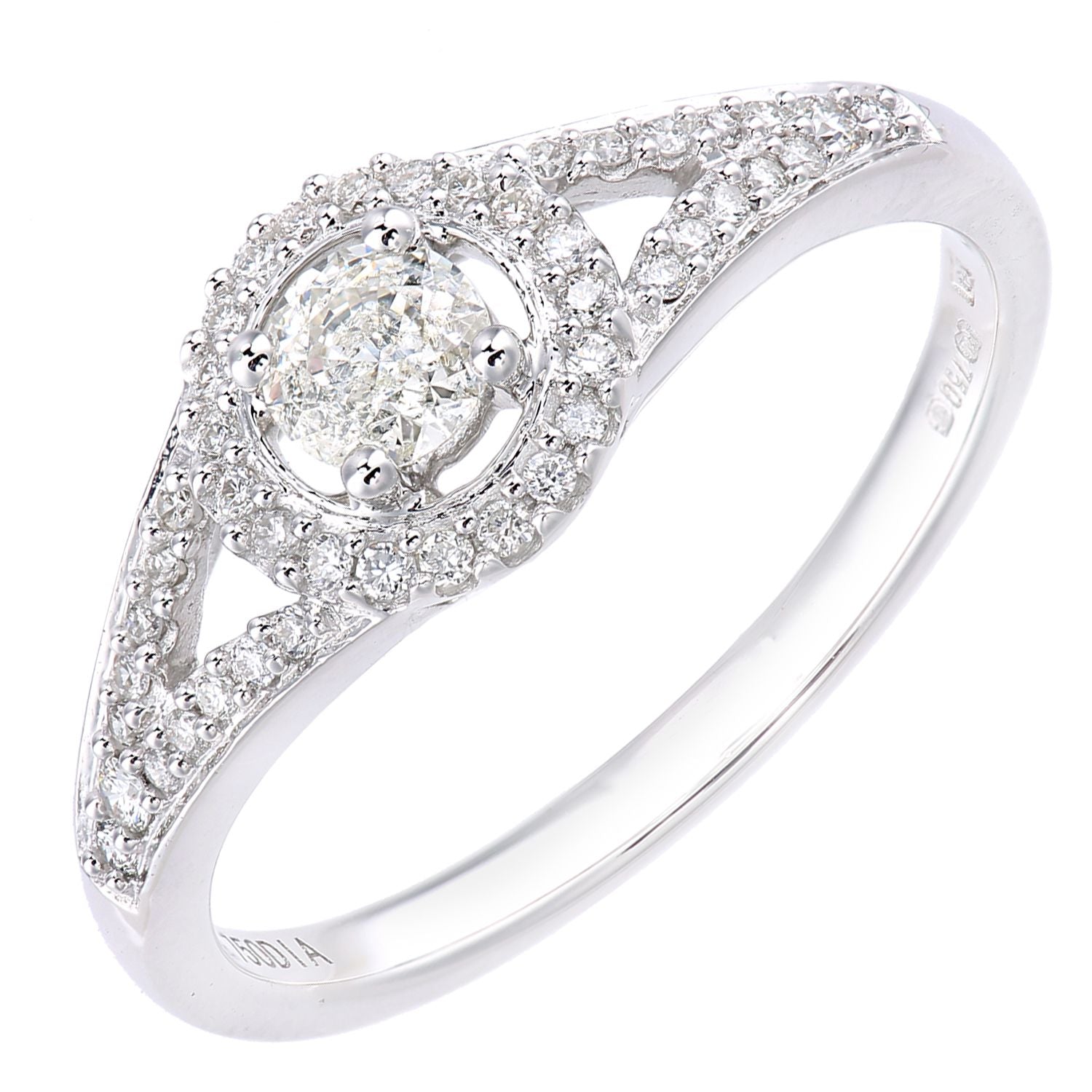 18ct White Gold  22pts Diamond 18pts Pave Halo Solitaire Ring - PR1AXL2335W18