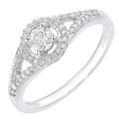 18ct White Gold  22pts Diamond 18pts Pave Halo Solitaire Ring - PR1AXL2335W18
