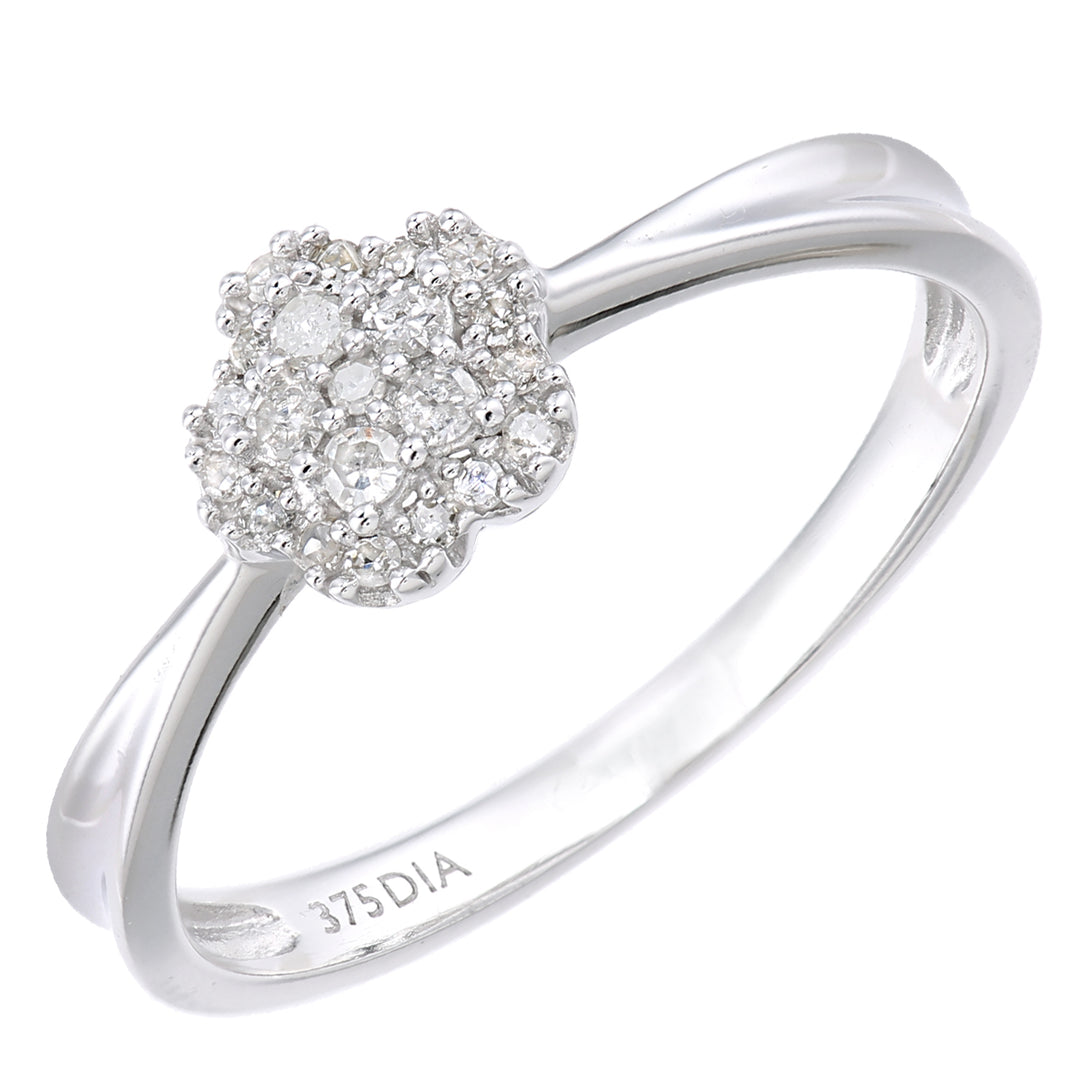 9ct White Gold  Round 13pts Diamond Halo Flower Engagement Ring - PR1AXL2342W