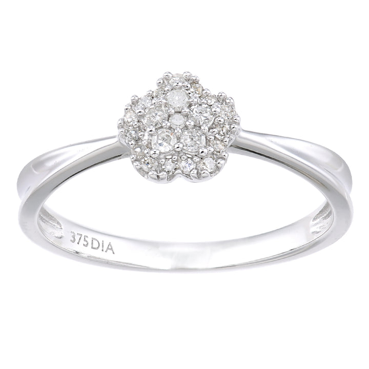 9ct White Gold  Round 13pts Diamond Halo Flower Engagement Ring - PR1AXL2342W