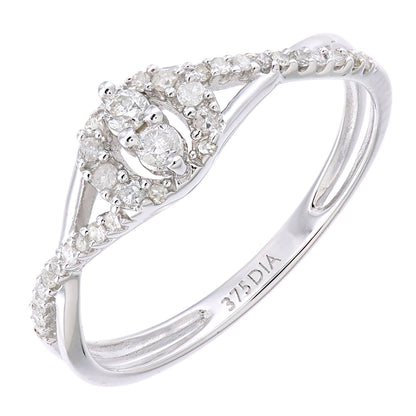 9ct White Gold  Round 21pts Diamond Halo Engagement Ring - PR1AXL2343W