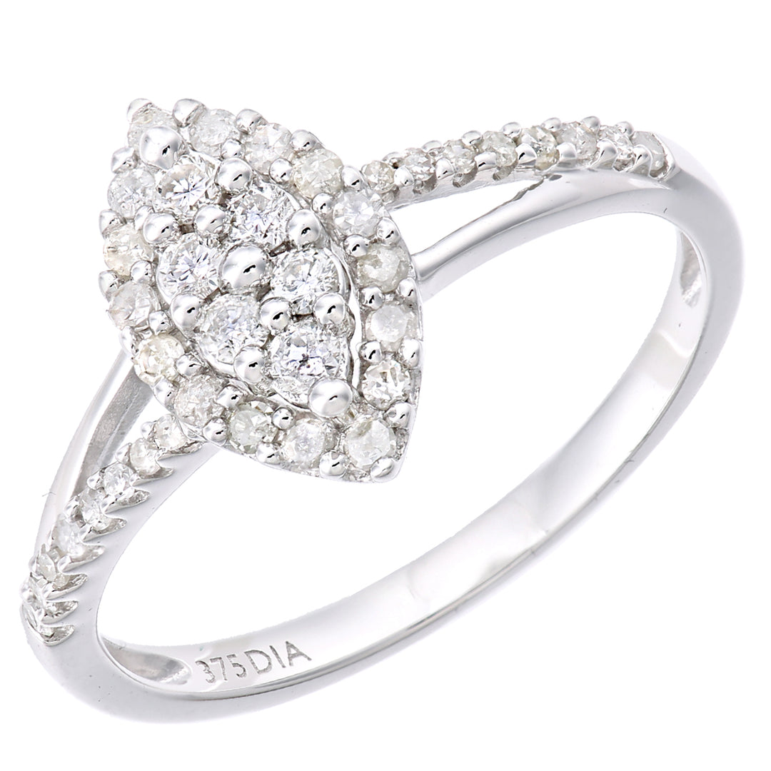 9ct White Gold  Round 0.36ct Diamond Halo Marquise Engagement Ring - PR1AXL2345W