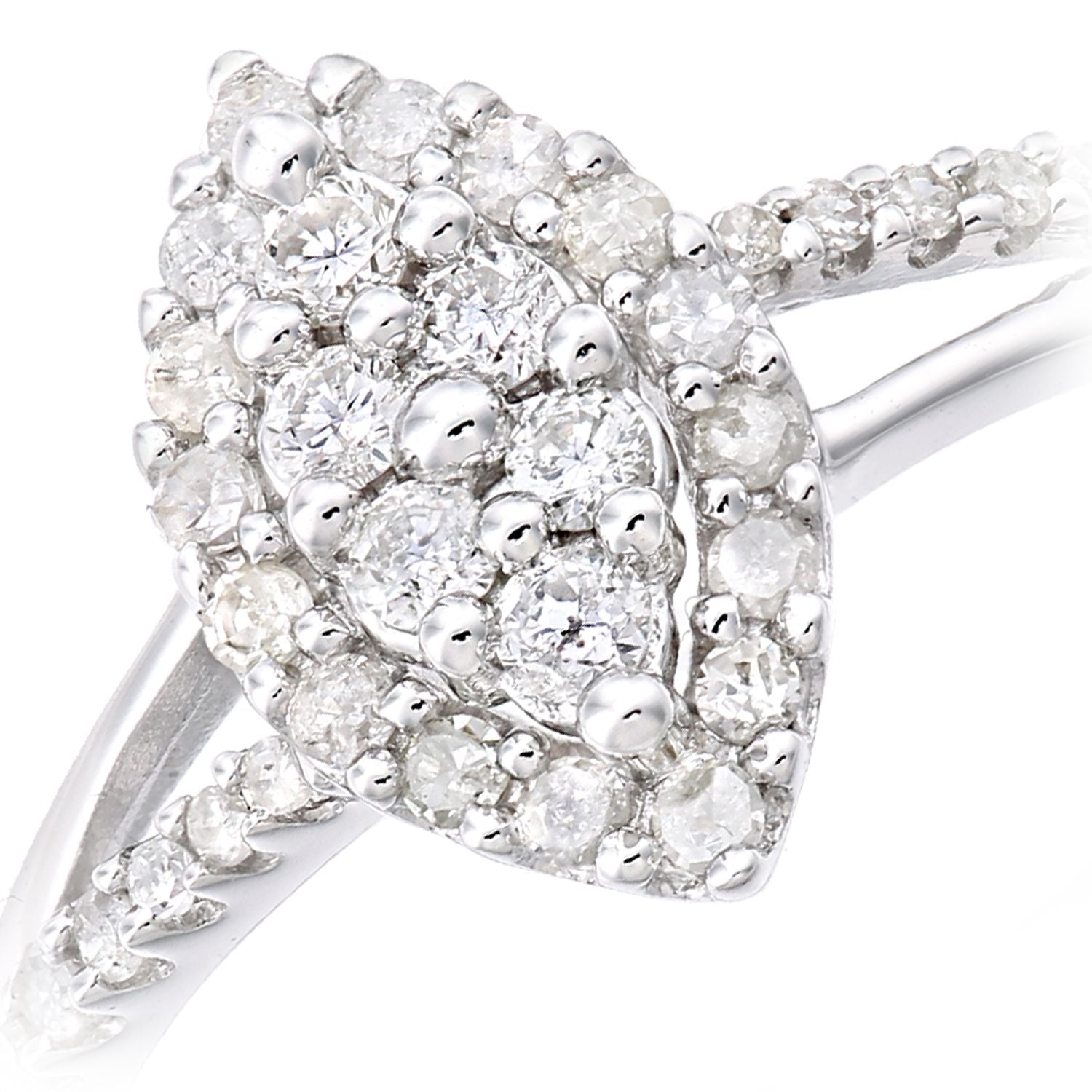 9ct White Gold  Round 0.36ct Diamond Halo Marquise Engagement Ring - PR1AXL2345W