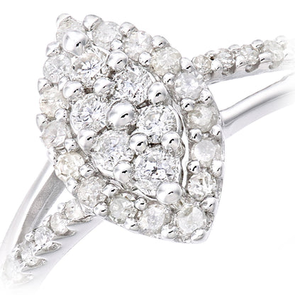 9ct White Gold  Round 0.36ct Diamond Halo Marquise Engagement Ring - PR1AXL2345W