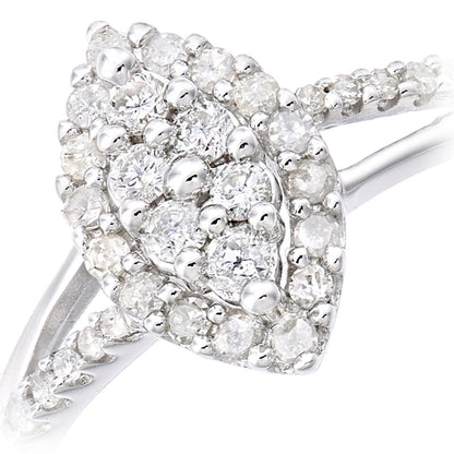 9ct White Gold  Round 0.36ct Diamond Halo Marquise Engagement Ring - PR1AXL2345W