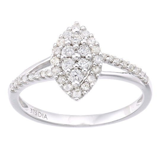 9ct White Gold  Round 0.36ct Diamond Halo Marquise Engagement Ring - PR1AXL2345W
