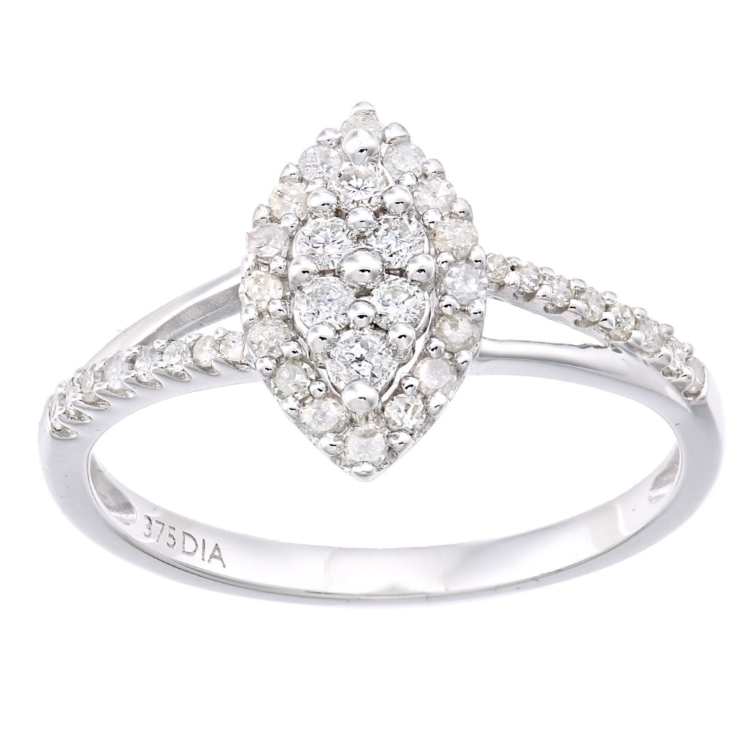 9ct White Gold  Round 0.36ct Diamond Halo Marquise Engagement Ring - PR1AXL2345W