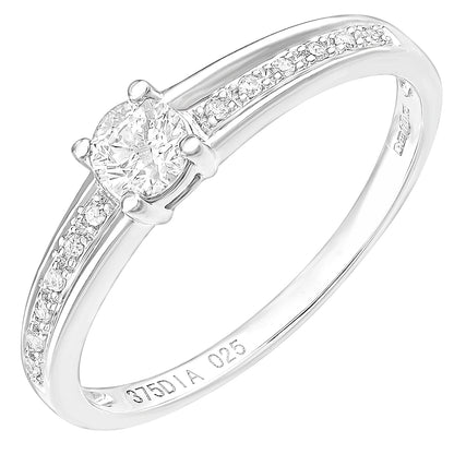 9ct White Gold  20pts Diamond 5pts Offset Pave Solitaire Ring - PR1AXL2349W