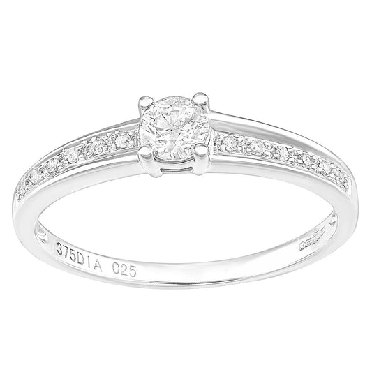 9ct White Gold  20pts Diamond 5pts Offset Pave Solitaire Ring - PR1AXL2349W