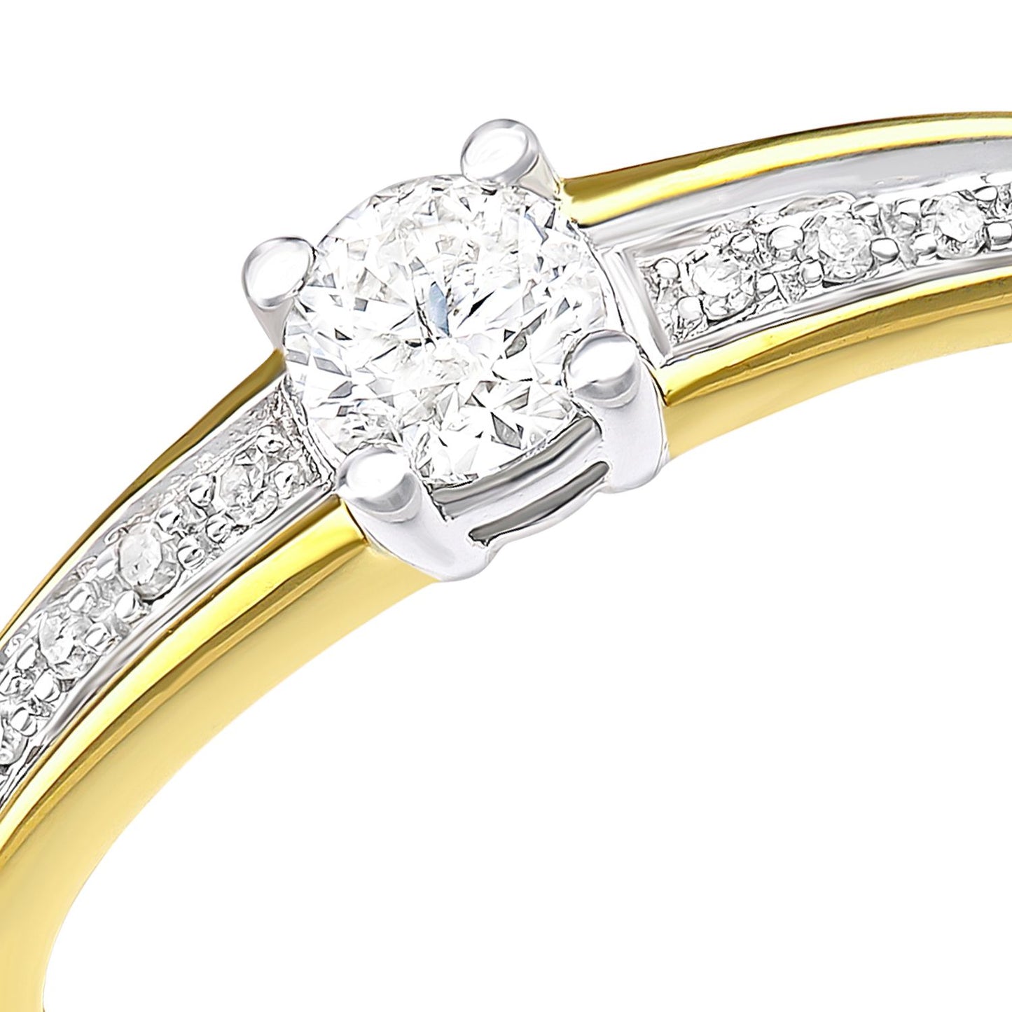 9ct Gold  20pts Diamond 5pts Offset Pave Shoulder Solitaire Ring - PR1AXL2349Y