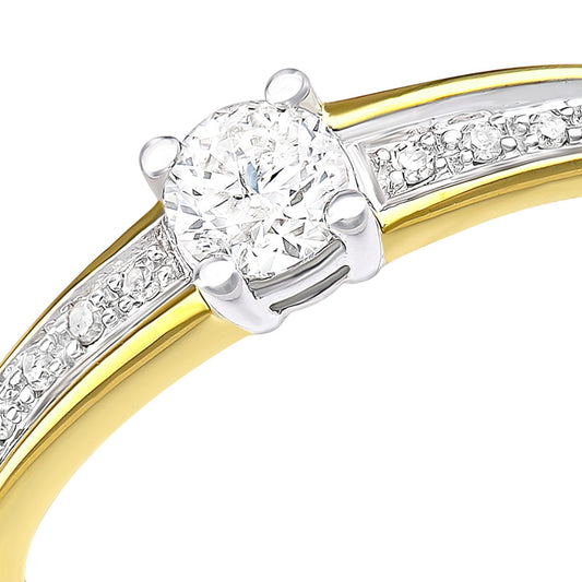 9ct Gold  20pts Diamond 5pts Offset Pave Shoulder Solitaire Ring - PR1AXL2349Y