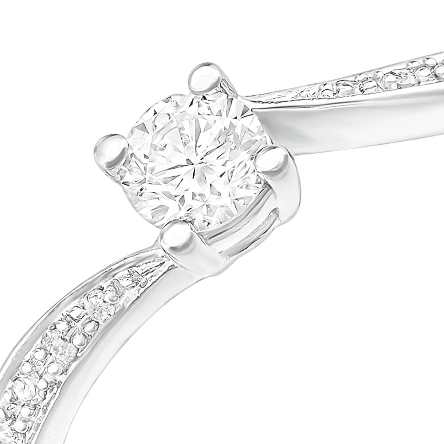 9ct White Gold  20pts Diamond 5pts Ribbon Tail Pave Solitaire Ring - PR1AXL2351W