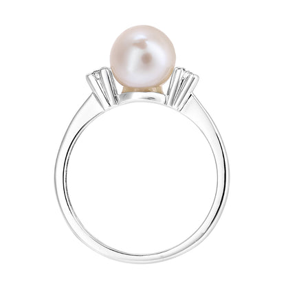 9ct White Gold  Diamond Pearl 7mm Full Moon Accented Dress Ring - PR1AXL2581WPRL