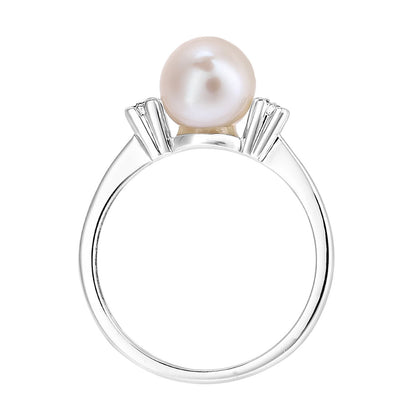 9ct White Gold  Diamond Pearl 7mm Full Moon Accented Dress Ring - PR1AXL2581WPRL