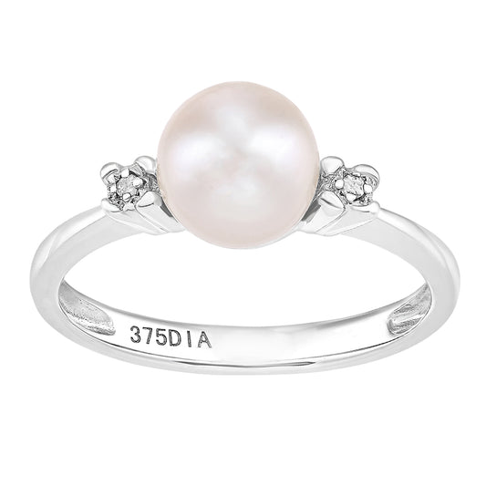 9ct White Gold  Diamond Pearl 7mm Full Moon Accented Dress Ring - PR1AXL2581WPRL