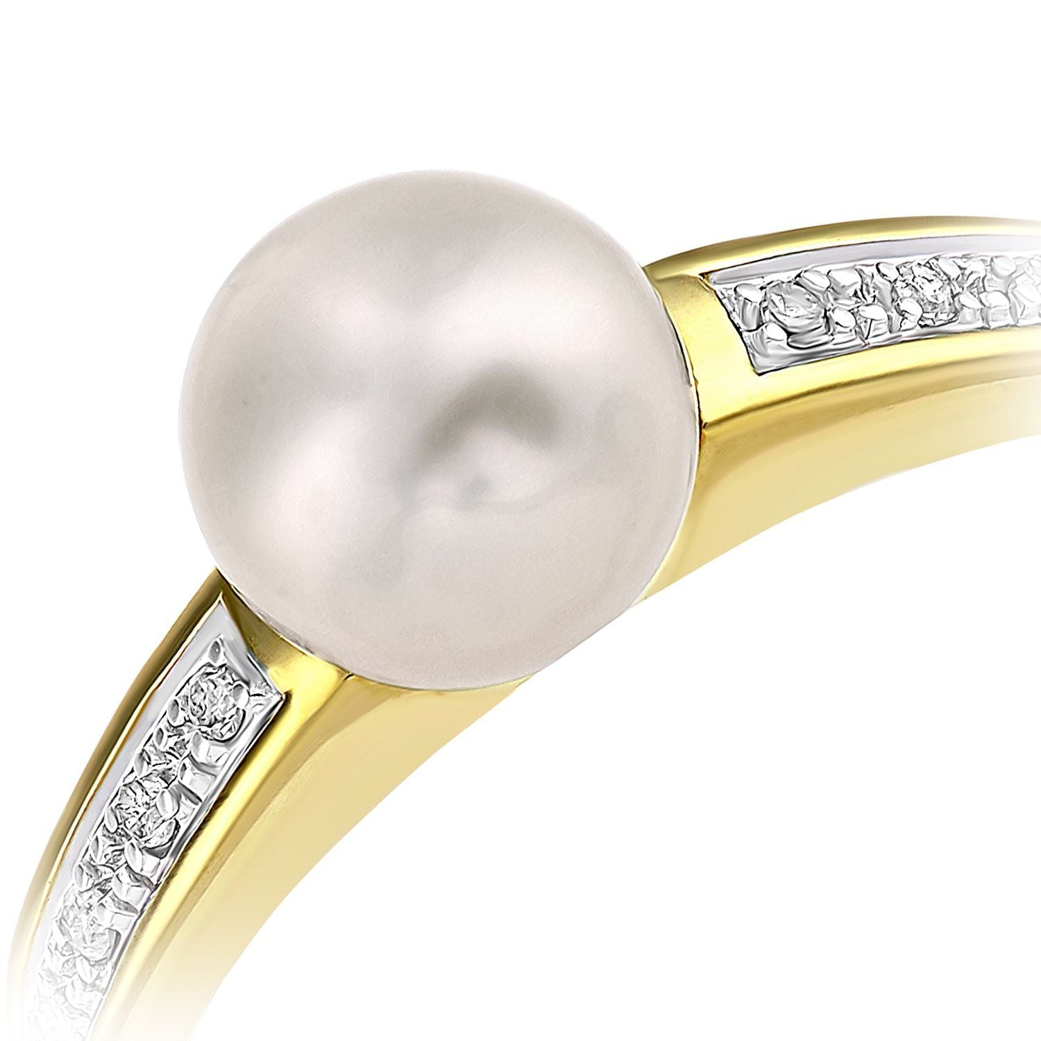 9ct Gold  4pts Diamond Pearl 7mm Pave Full Moon Dress Ring - PR1AXL2583YPRL
