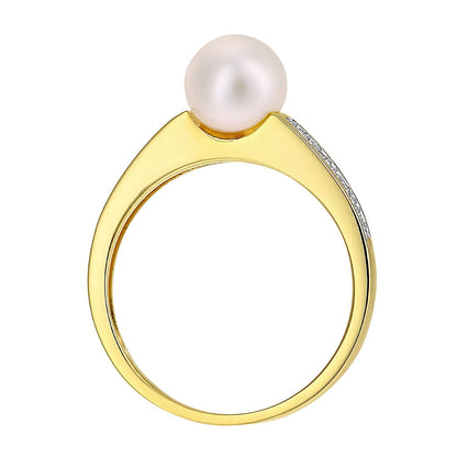 9ct Gold  4pts Diamond Pearl 7mm Pave Full Moon Dress Ring - PR1AXL2583YPRL