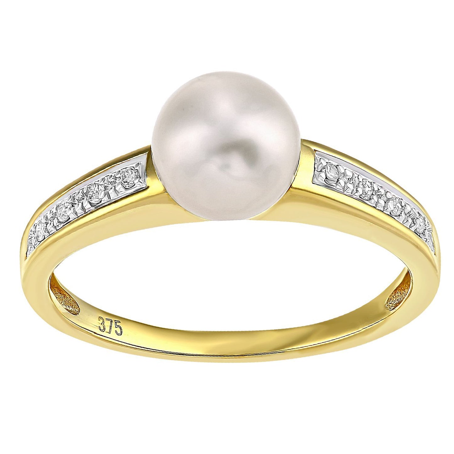 9ct Gold  4pts Diamond Pearl 7mm Pave Full Moon Dress Ring - PR1AXL2583YPRL