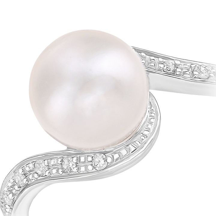9ct White Gold  Diamond Pearl 7.8mm Twist Full Moon Dress Ring - PR1AXL2584WPRL