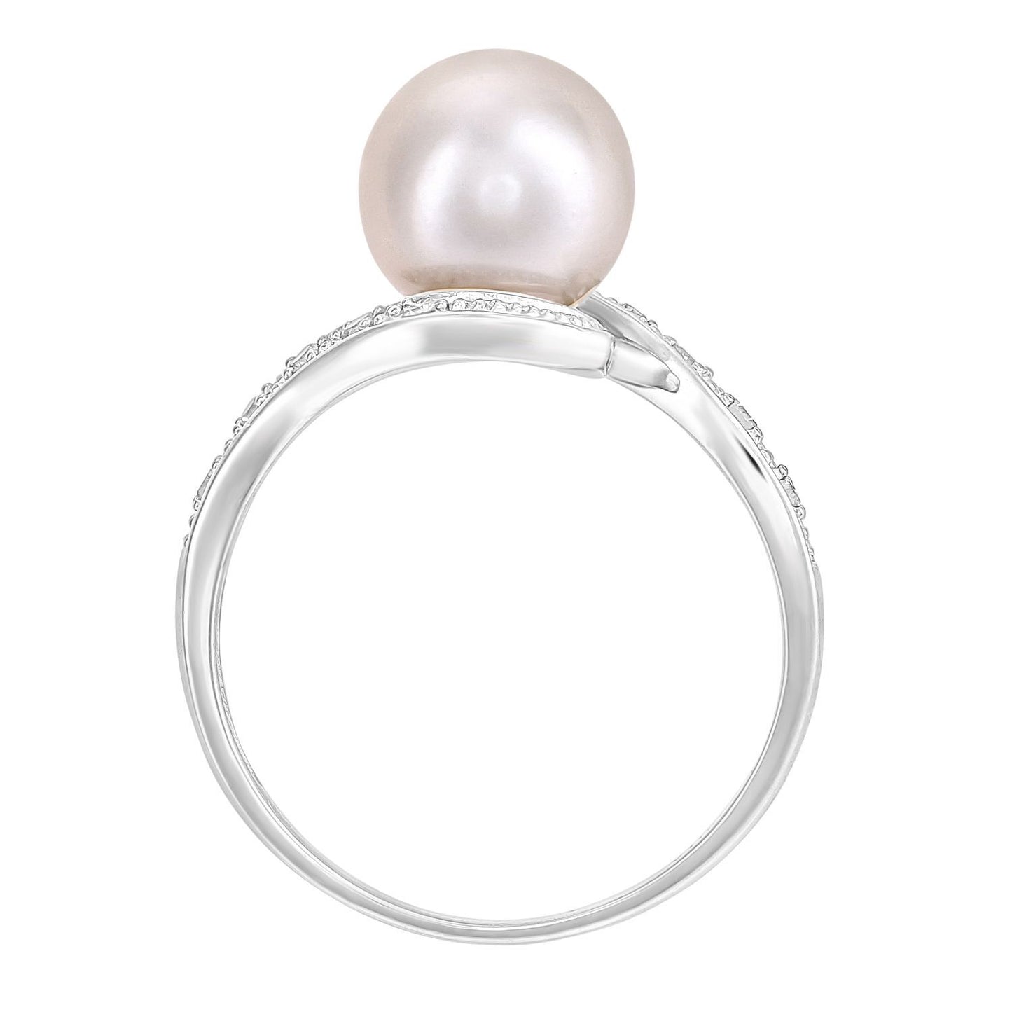 9ct White Gold  Diamond Pearl 7.8mm Twist Full Moon Dress Ring - PR1AXL2584WPRL