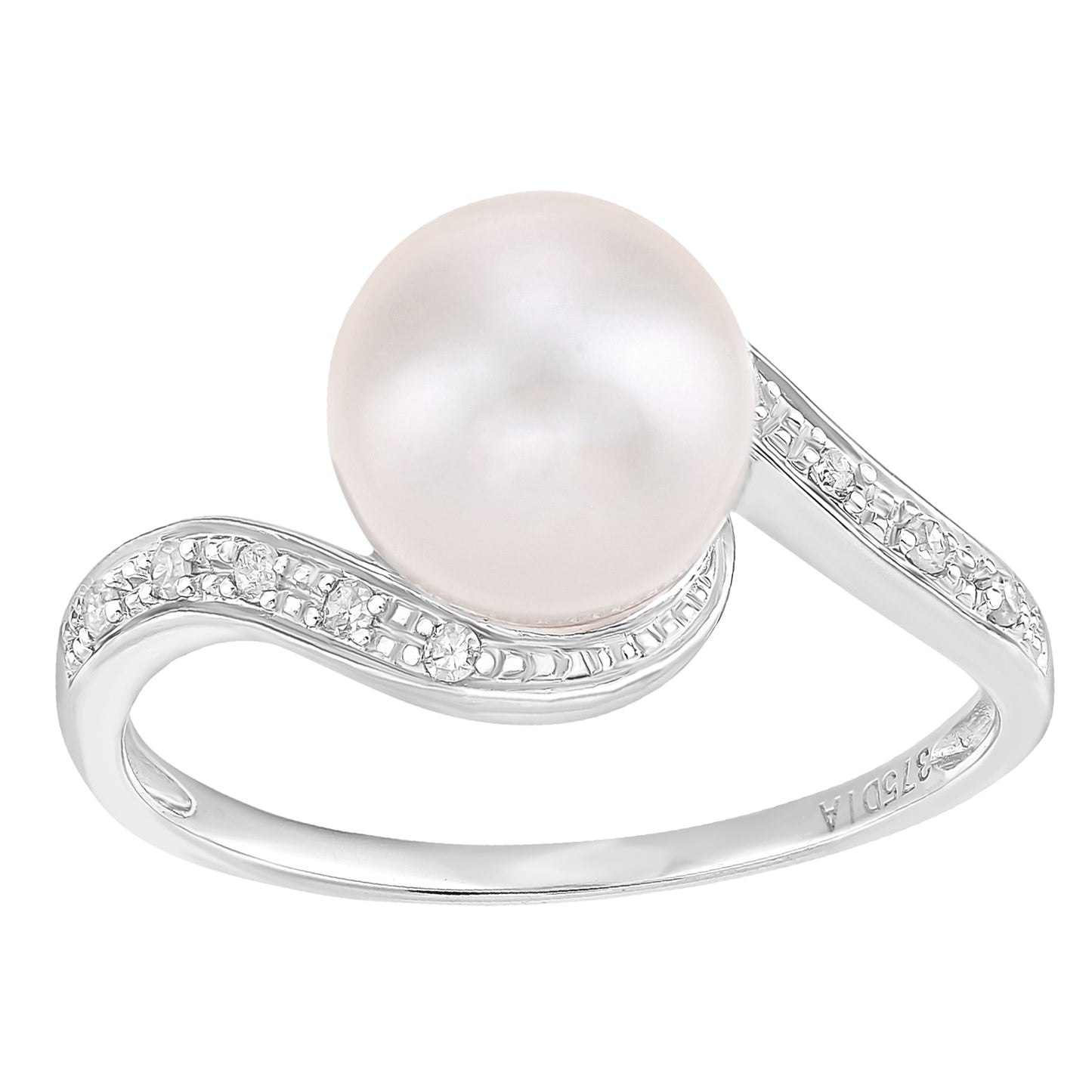 9ct White Gold  Diamond Pearl 7.8mm Twist Full Moon Dress Ring - PR1AXL2584WPRL