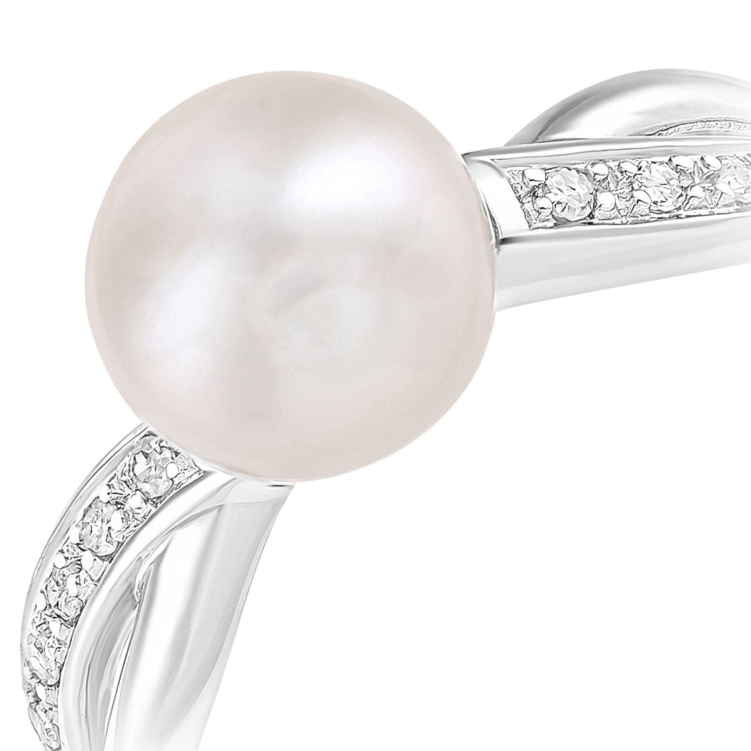 9ct White Gold  5pts Diamond Pearl 7.5mm Pave Full Moon Dress Ring - PR1AXL2585WPRL