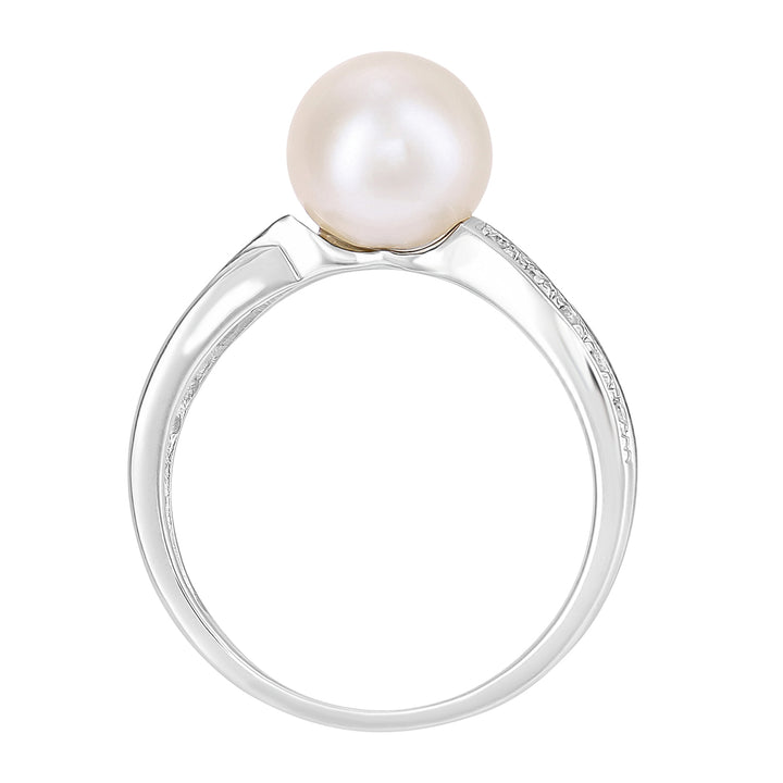 9ct White Gold  5pts Diamond Pearl 7.5mm Pave Full Moon Dress Ring - PR1AXL2585WPRL