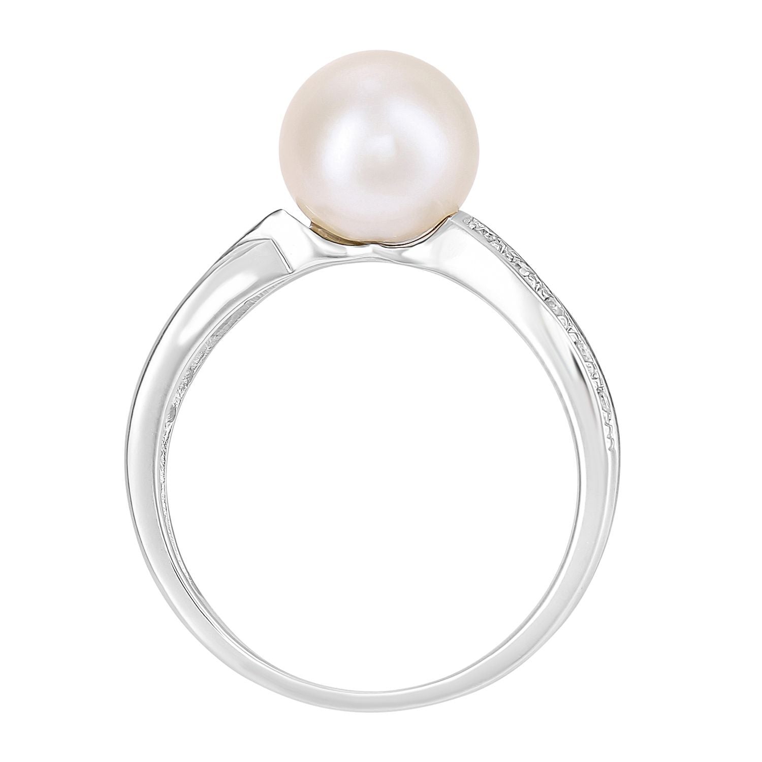 9ct White Gold  5pts Diamond Pearl 7.5mm Pave Full Moon Dress Ring - PR1AXL2585WPRL