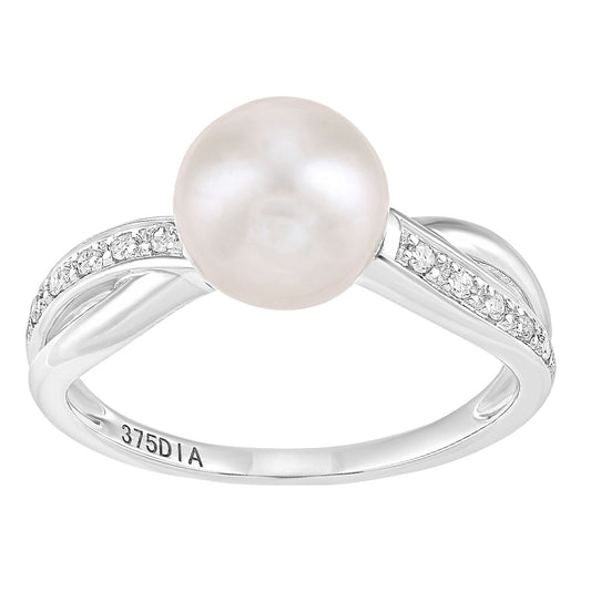 9ct White Gold  5pts Diamond Pearl 7.5mm Pave Full Moon Dress Ring - PR1AXL2585WPRL