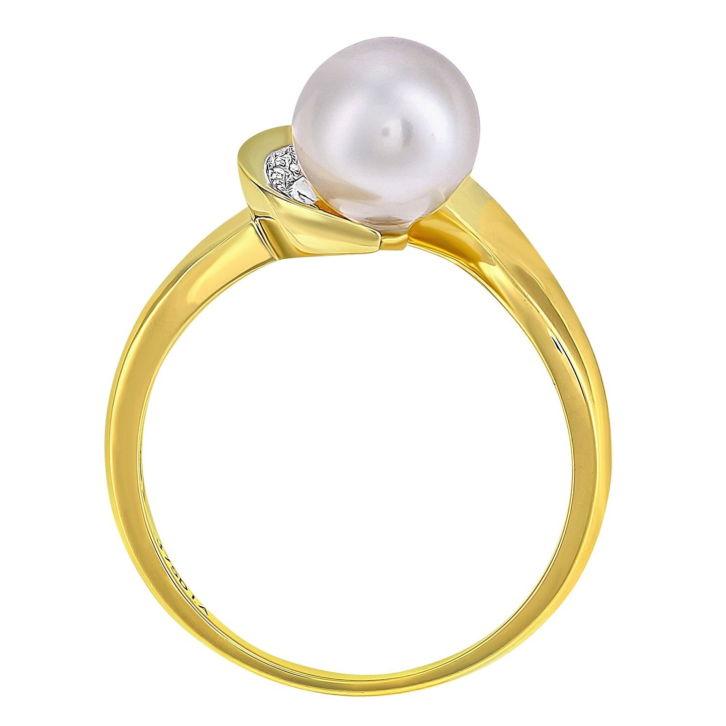 9ct Gold  Diamond Pearl 8mm Snake Tail Wrap Full Moon Dress Ring - PR1AXL2586YPRL